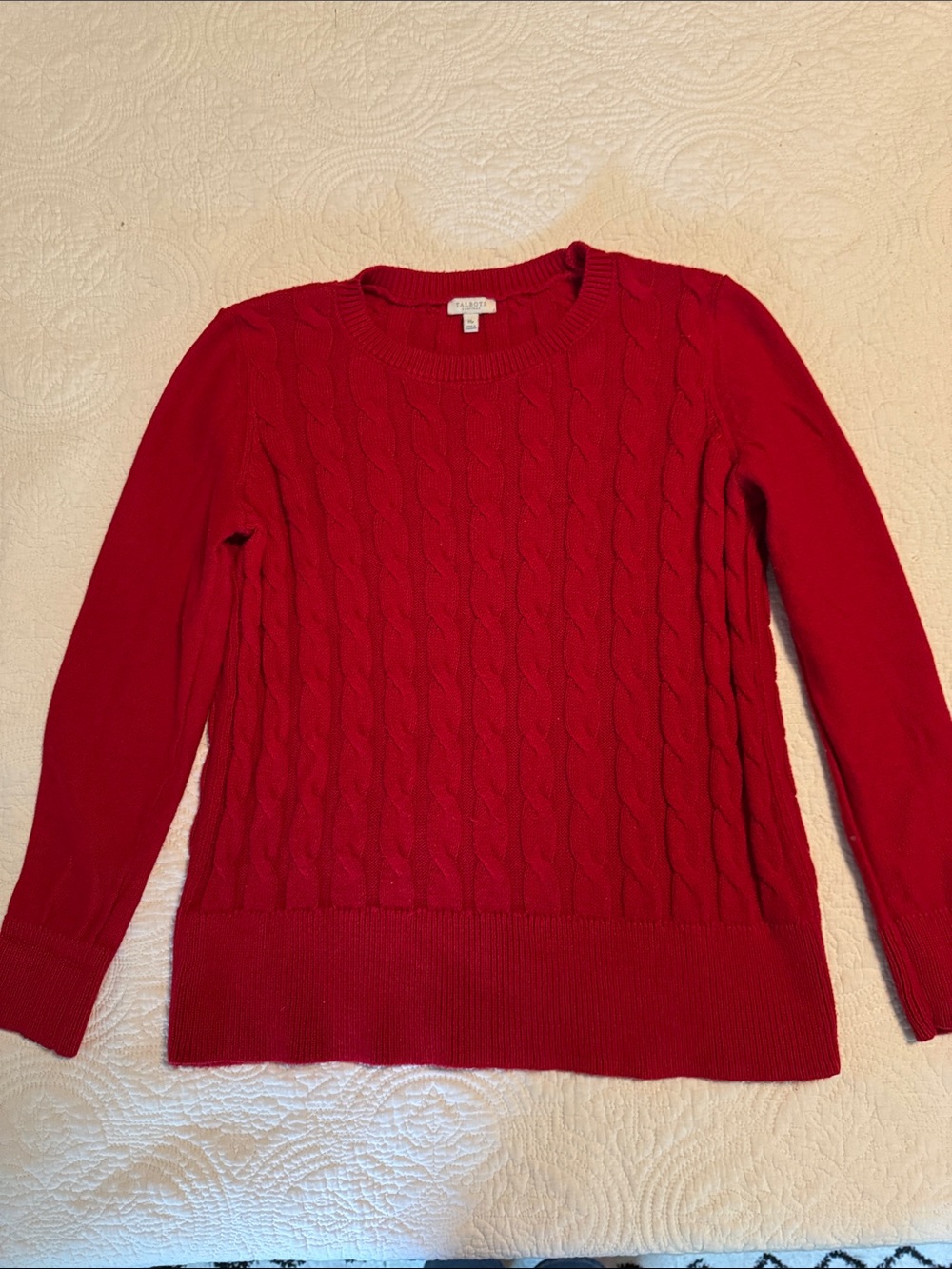 Talbots Red Cable-Knit Crewneck Sweater